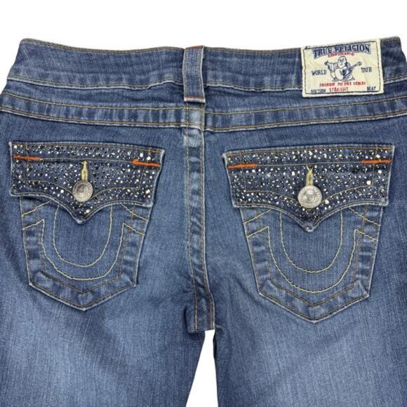 TRUE RELIGION Y2K Rhinestone Straight Leg Jean Size 28 Made In USA - Picture 7 of 8